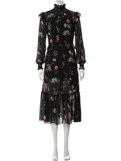 Pre-owned Ted Baker Floral Print Midi Length Dress In Black