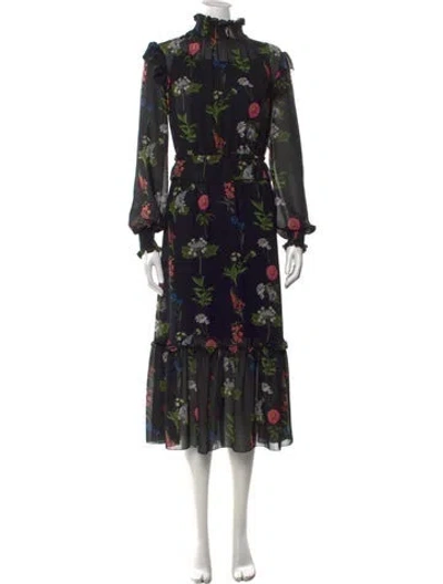 Pre-owned Ted Baker Floral Print Midi Length Dress In Black