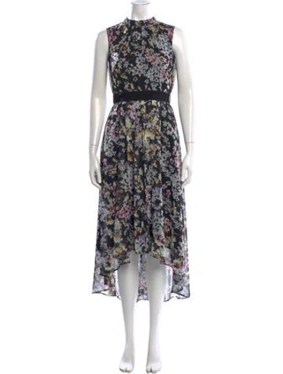 Pre-owned Ted Baker Floral Print Midi Length Dress In Black