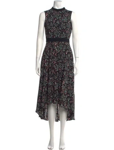 Pre-owned Ted Baker Floral Print Midi Length Dress In Black