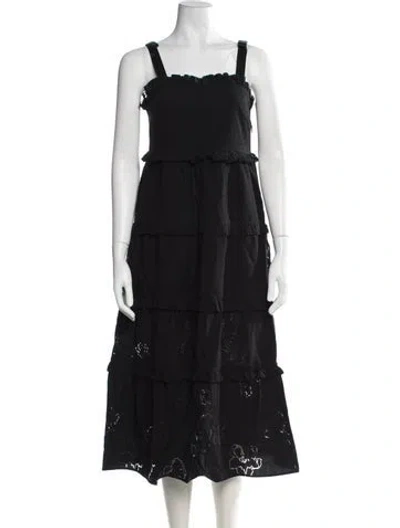 Pre-owned Ted Baker Floral Print Midi Length Dress In Black