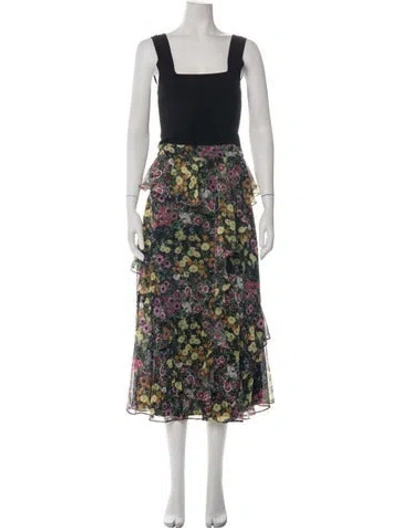Pre-owned Ted Baker Floral Print Midi Length Dress In Black