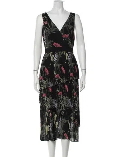 Pre-owned Ted Baker Floral Print Midi Length Dress In Black