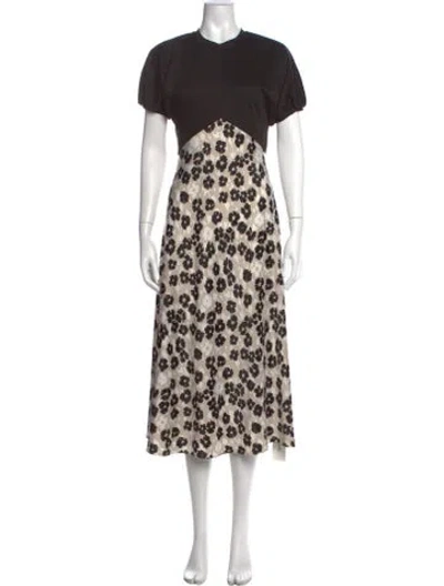 Pre-owned Ted Baker Floral Print Midi Length Dress In Black