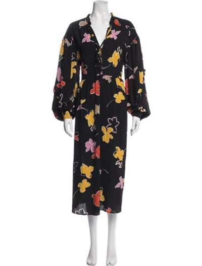 Pre-owned Ted Baker Floral Print Midi Length Dress In Black