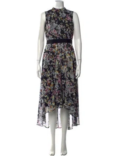 Pre-owned Ted Baker Floral Print Midi Length Dress In Black