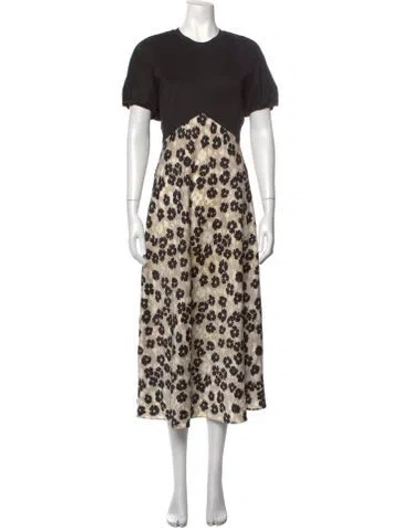 Pre-owned Ted Baker Floral Print Midi Length Dress In Black