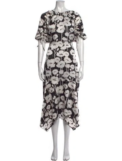 Pre-owned Ted Baker Floral Print Midi Length Dress In Black