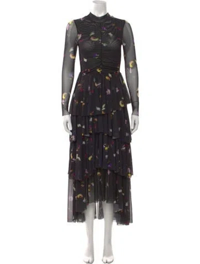 Pre-owned Ted Baker Floral Print Midi Length Dress In Black