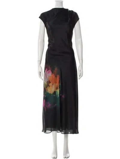 Pre-owned Ted Baker Floral Print Midi Length Dress In Black/blue