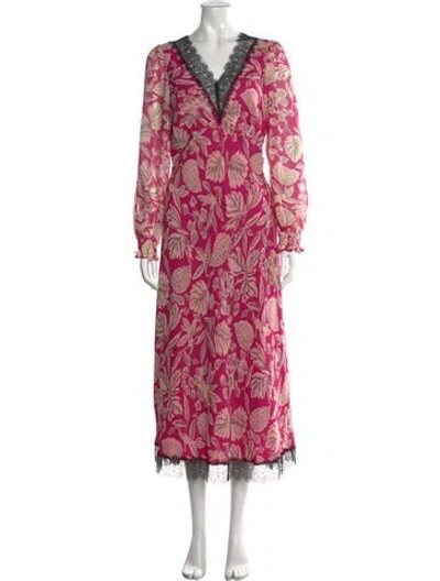 Pre-owned Ted Baker Floral Print Midi Length Dress In Black/neutrals/pink