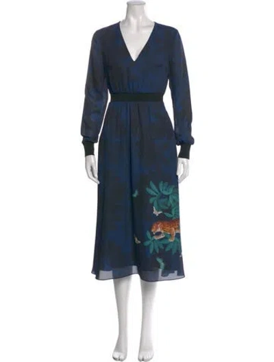 Pre-owned Ted Baker Floral Print Midi Length Dress In Blue