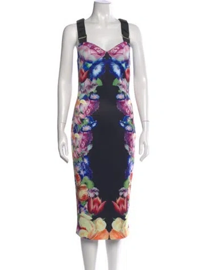 Pre-owned Ted Baker Floral Print Midi Length Dress In Blue