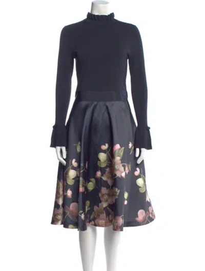 Pre-owned Ted Baker Floral Print Midi Length Dress In Blue