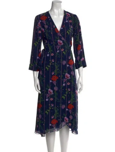 Pre-owned Ted Baker Floral Print Midi Length Dress In Blue