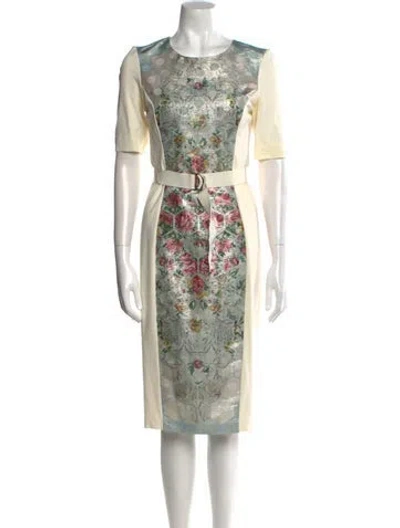Pre-owned Ted Baker Floral Print Midi Length Dress In Blue
