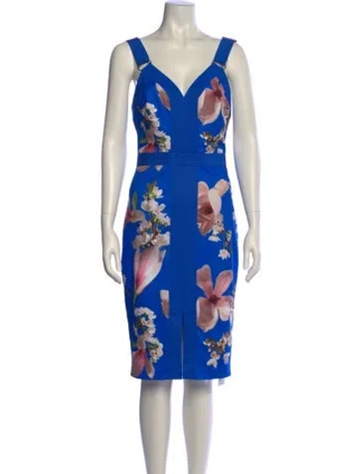 Pre-owned Ted Baker Floral Print Midi Length Dress In Blue