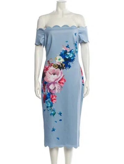 Pre-owned Ted Baker Floral Print Midi Length Dress In Blue