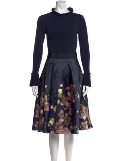 Pre-owned Ted Baker Floral Print Midi Length Dress In Blue