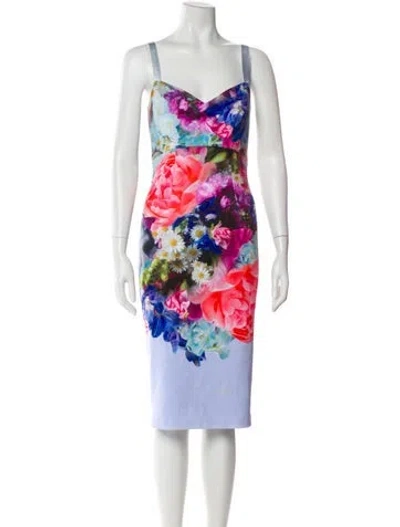 Pre-owned Ted Baker Floral Print Midi Length Dress In Blue