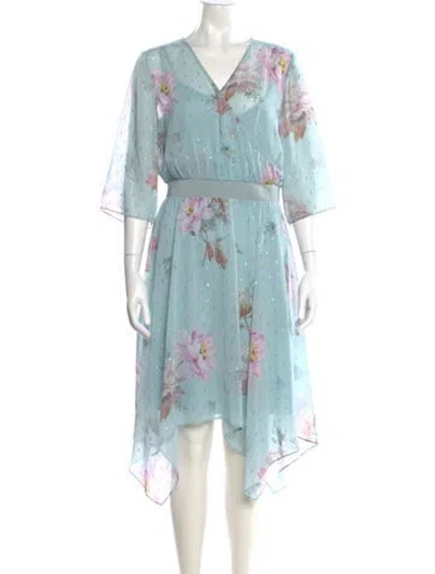 Pre-owned Ted Baker Floral Print Midi Length Dress In Blue