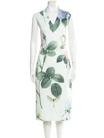 Pre-owned Ted Baker Floral Print Midi Length Dress In Blue