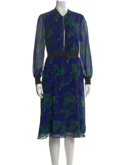 Pre-owned Ted Baker Floral Print Midi Length Dress In Blue