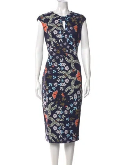 Pre-owned Ted Baker Floral Print Midi Length Dress In Blue
