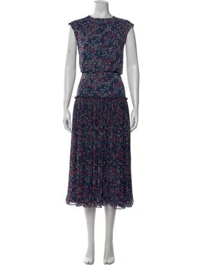 Pre-owned Ted Baker Floral Print Midi Length Dress In Blue
