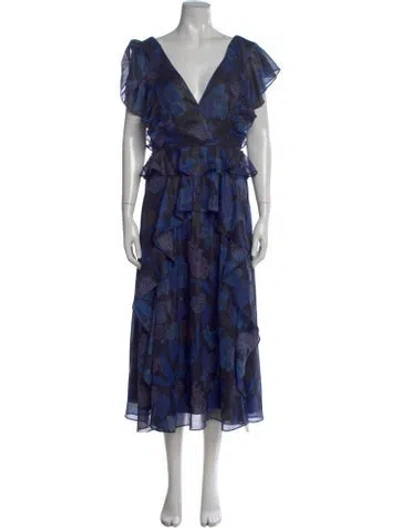 Pre-owned Ted Baker Floral Print Midi Length Dress In Blue