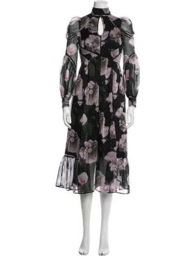 Pre-owned Ted Baker Floral Print Midi Length Dress In Blue
