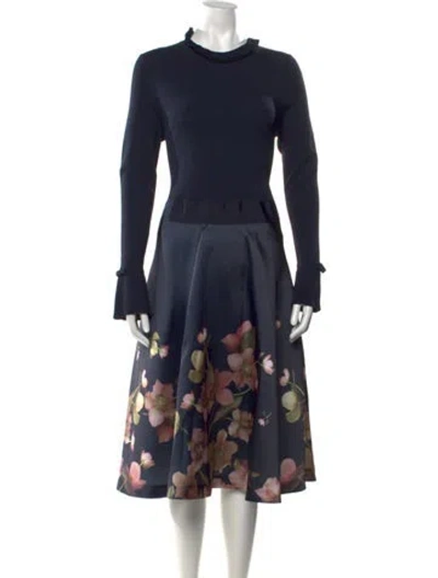 Pre-owned Ted Baker Floral Print Midi Length Dress In Blue