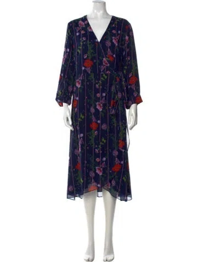 Pre-owned Ted Baker Floral Print Midi Length Dress In Blue
