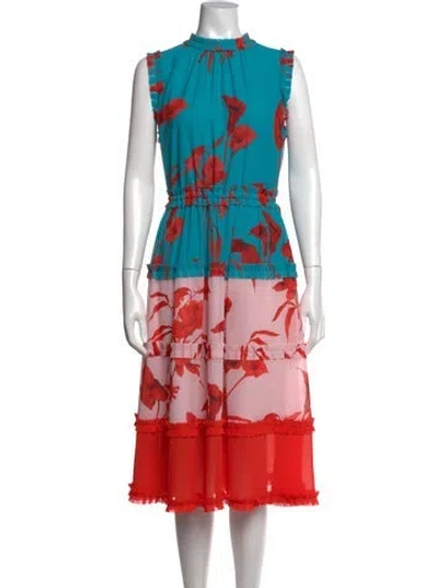 Pre-owned Ted Baker Floral Print Midi Length Dress In Blue