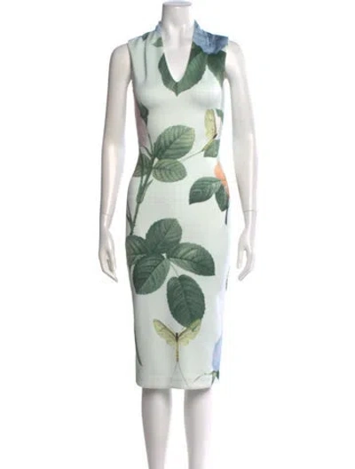 Pre-owned Ted Baker Floral Print Midi Length Dress In Blue