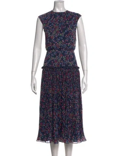 Pre-owned Ted Baker Floral Print Midi Length Dress In Blue