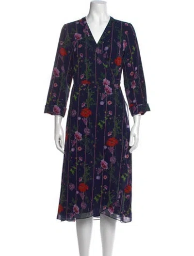 Pre-owned Ted Baker Floral Print Midi Length Dress In Blue