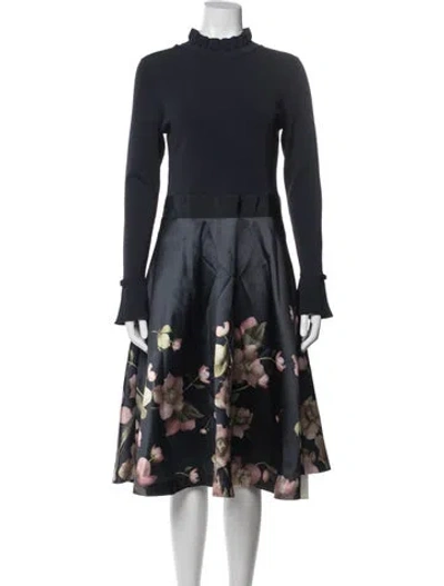 Pre-owned Ted Baker Floral Print Midi Length Dress In Blue