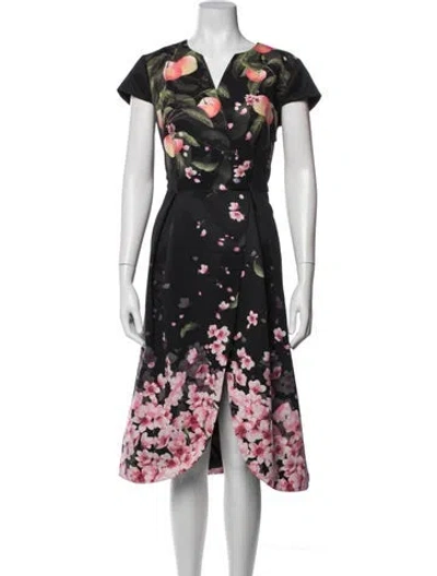 Pre-owned Ted Baker Floral Print Midi Length Dress In Blue