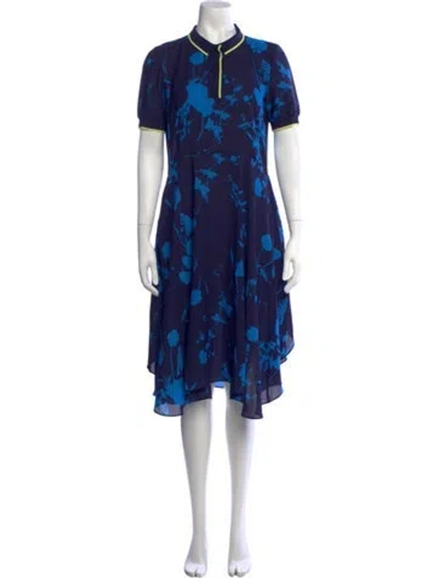 Pre-owned Ted Baker Floral Print Midi Length Dress In Blue