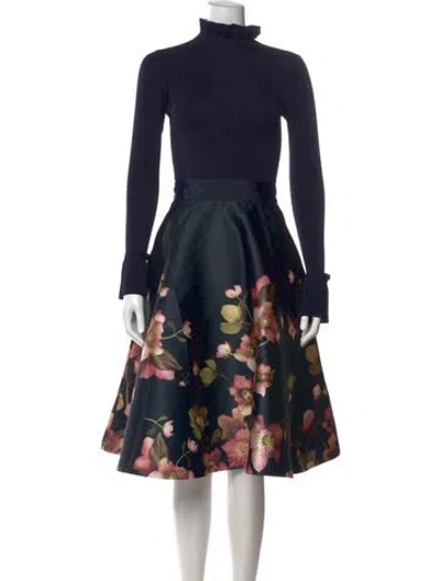 Pre-owned Ted Baker Floral Print Midi Length Dress In Blue