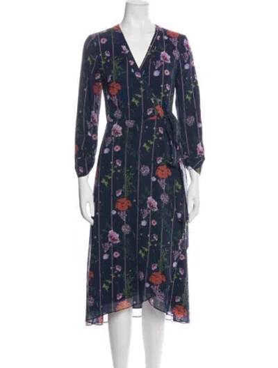Pre-owned Ted Baker Floral Print Midi Length Dress In Blue