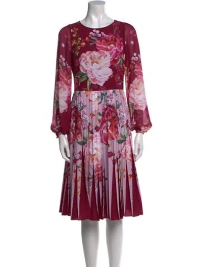 Pre-owned Ted Baker Floral Print Midi Length Dress In Burgundy