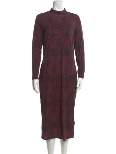 Pre-owned Ted Baker Floral Print Midi Length Dress In Burgundy