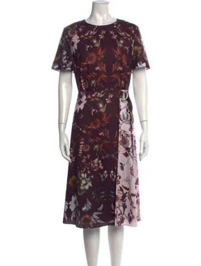 Pre-owned Ted Baker Floral Print Midi Length Dress In Burgundy