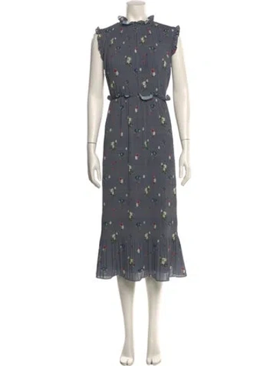 Pre-owned Ted Baker Floral Print Midi Length Dress In Gray
