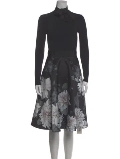 Pre-owned Ted Baker Floral Print Midi Length Dress In Gray
