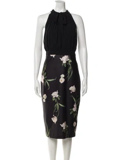 Pre-owned Ted Baker Floral Print Midi Length Dress In Gray