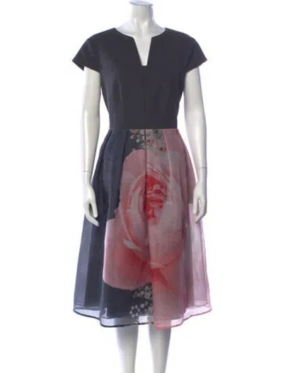 Pre-owned Ted Baker Floral Print Midi Length Dress In Gray