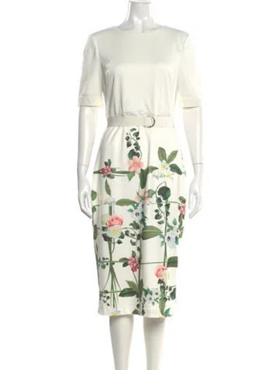 Pre-owned Ted Baker Floral Print Midi Length Dress In Green